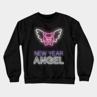 New Year Angel Funny Pig Print Crewneck Sweatshirt